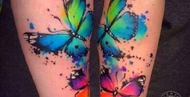 1 TOP 1 Tatuaje de Mariposas Full Color Acuarela colores intensos para parejas Mariposa Grande Verde y Azul Mariposa pequena Violeta y Naranja en Pantorrilla