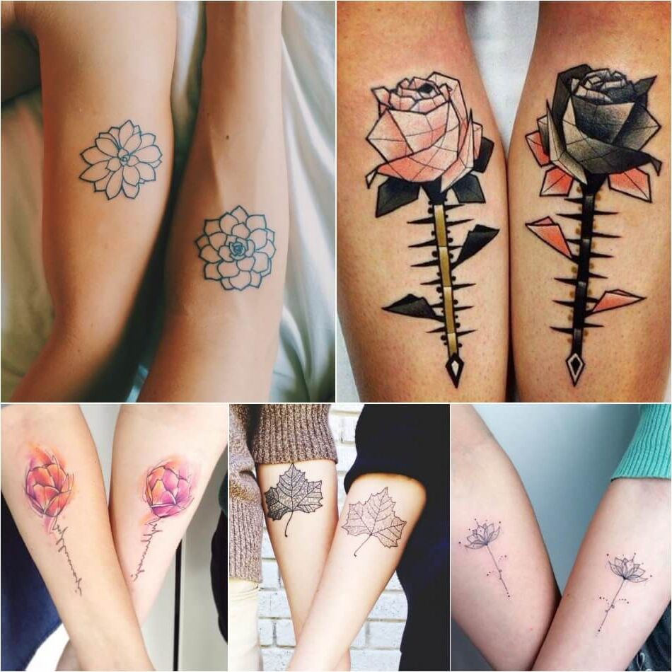 Tattoos für Paare, Collagen aus Blumen und Blättern