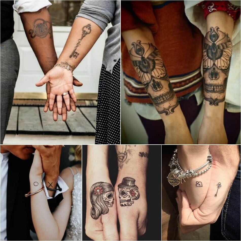 Tatouages pour collage de couples sur l'avant-bras arrière sur le bras sur les doigts sur le poignet