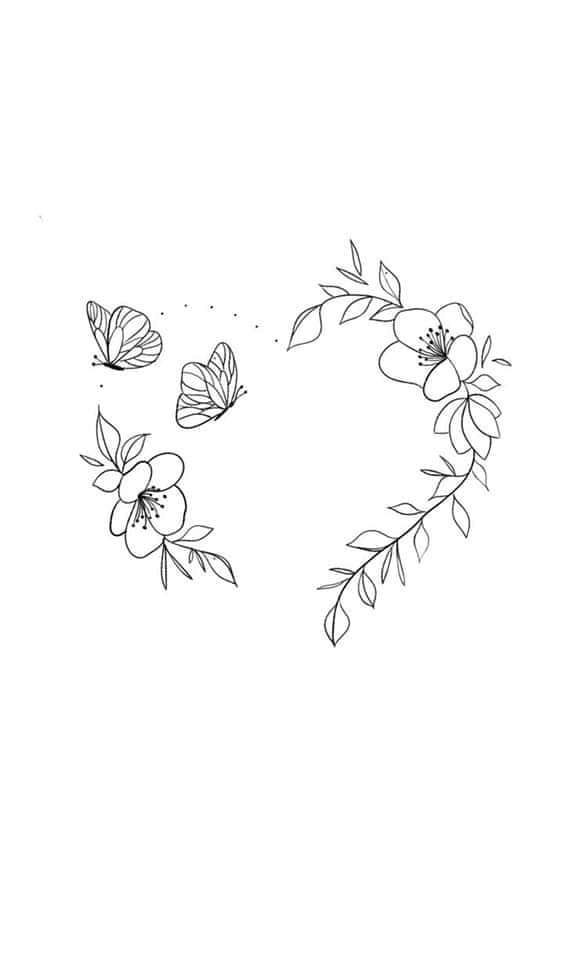10 tatouages de coeurs croquis pour hommes femmes simples avec des papillons et des fleurs