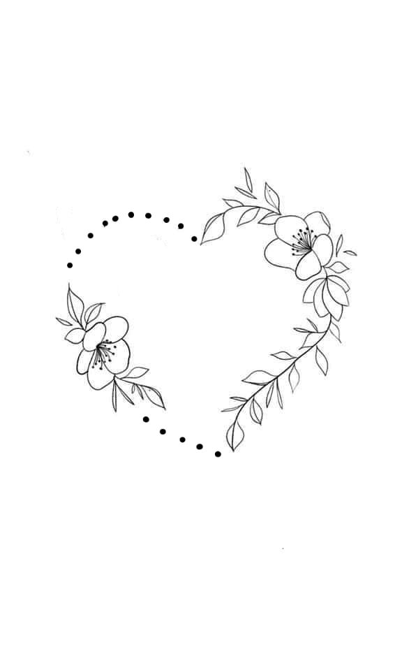 12 schizzi di tatuaggi a cuore per uomini e donne con punti, fiori e foglie
