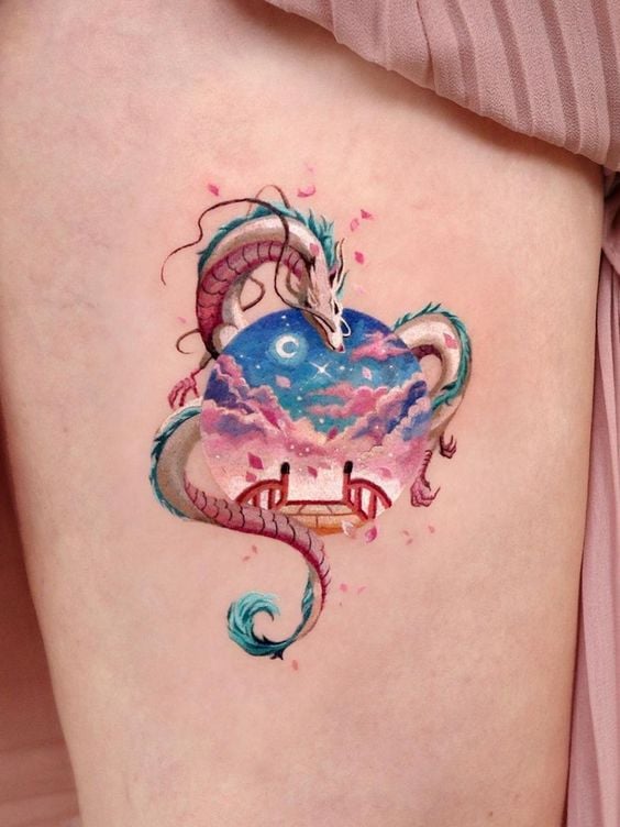 3 TOP 3 Full color Dragon Tattoos with Night Sky Ball moon stars bridge Chinese or Japanese