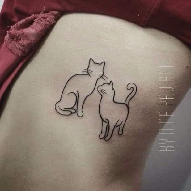 6 Tattoos of Cats Silhouette of two Cats on Ribs