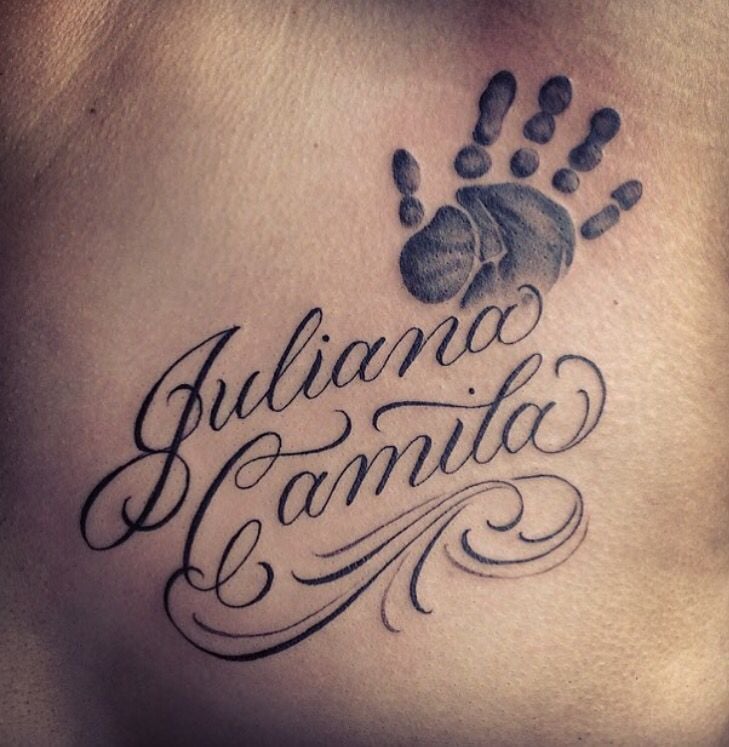 65 caratteri per tatuaggi con nomi Juliana Camila con Mano de Nino Nina