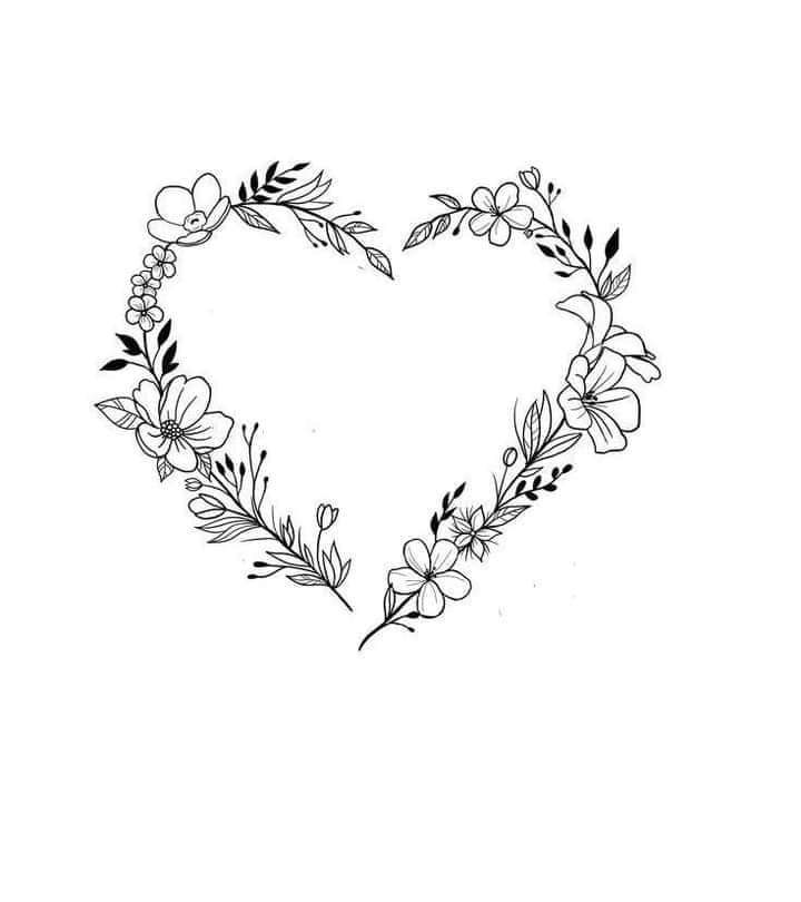 7 schizzi di tatuaggi a cuore per uomini e donne con piccoli fiori e ramoscelli