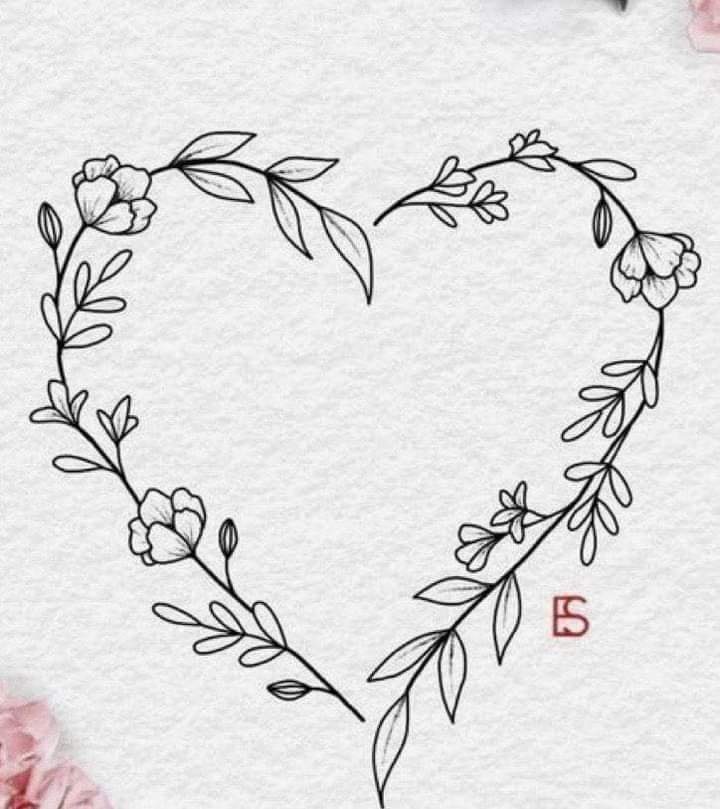 8 esboços de tatuagens de coração para homens e mulheres feitos de galhos e flores