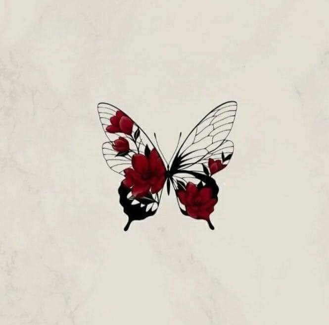 85 Tattoo-Skizzenvorlage mit roten Rosen, kombiniert mit schwarzem Schmetterling