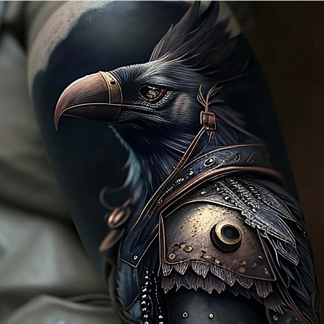 88 Ideas templates Sketches for Realistic Tattoos Eagle dressed in golden metallic armor black background Artist monster crawling