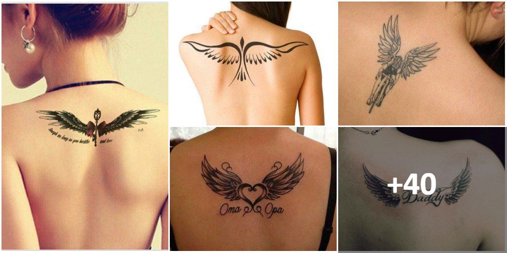 Tatuagens de colagem de asas de anjo