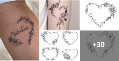 Modelli di schizzi di tatuaggi cuore collage