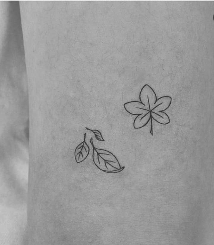 Tatuajes Minimalistas Super Pequenos Aesthetic Trebol de cinco hojas y hojas contorno negro sin relleno