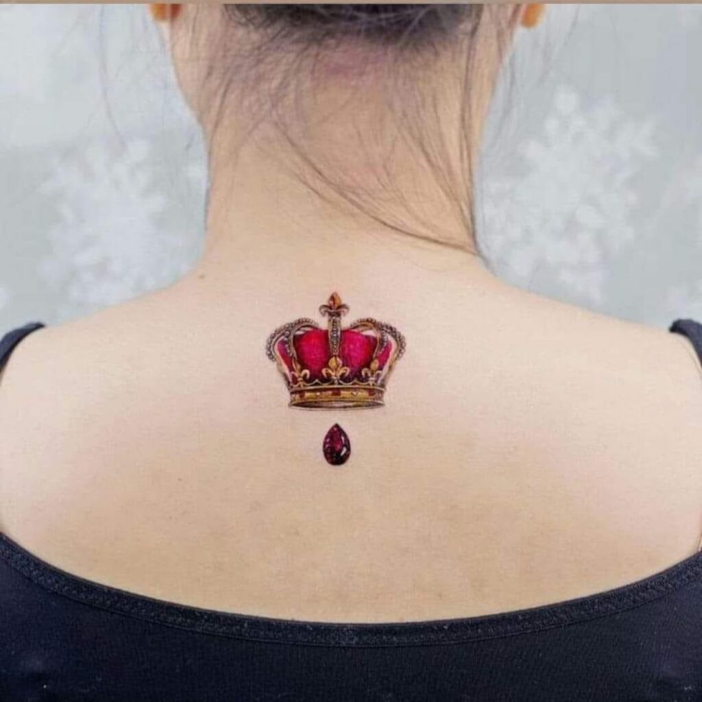 26 Tattoos on the back Red Crown with Red Drop