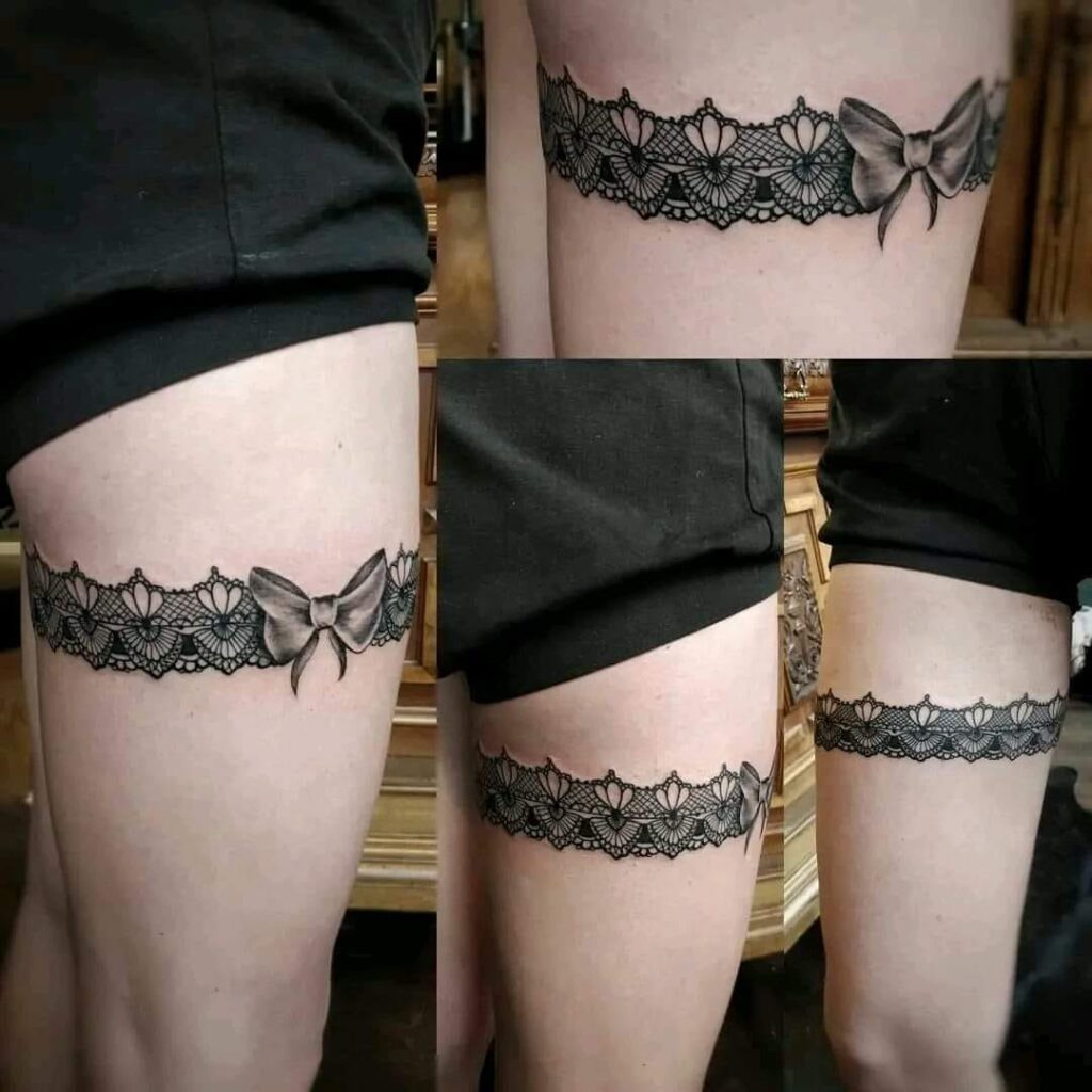 44 Tattoos on the Thigh Garter Symmetrical ornaments with monkey