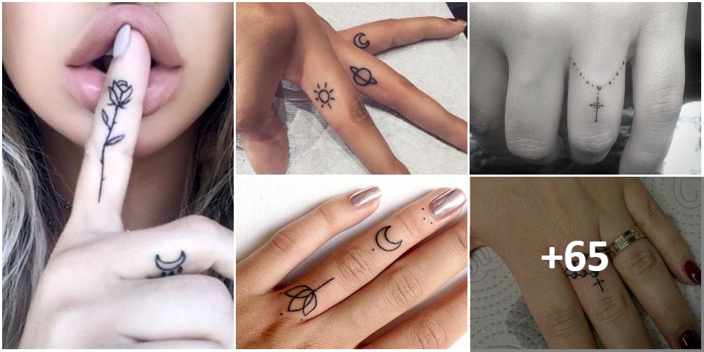 Collage-Tattoos auf Fingern