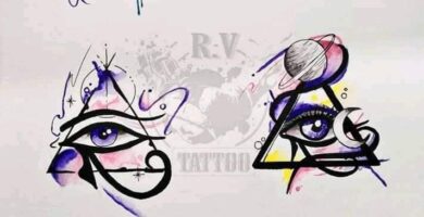 1 TOP 1 Tatuajes Bellos para Mujeres Bocetos Plantillas de Triangulos con Ojos en Acuarela