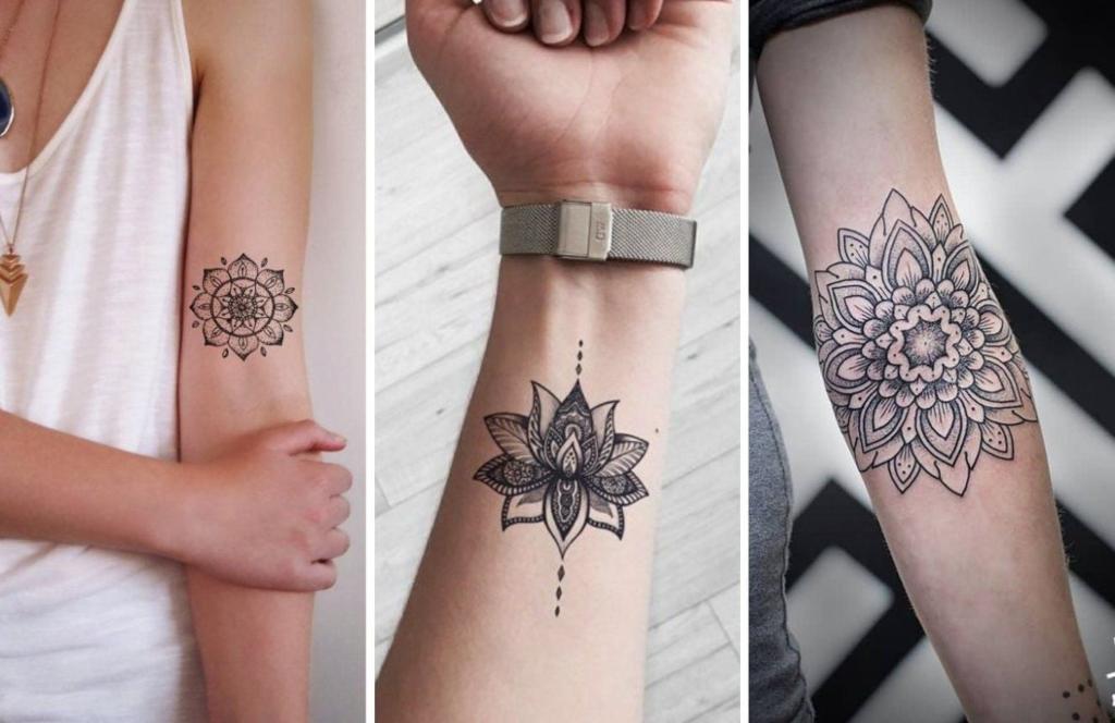 40 Mandala-Tattoo auf Arm, Unterarm, schwarz, geometrisch und fraktal