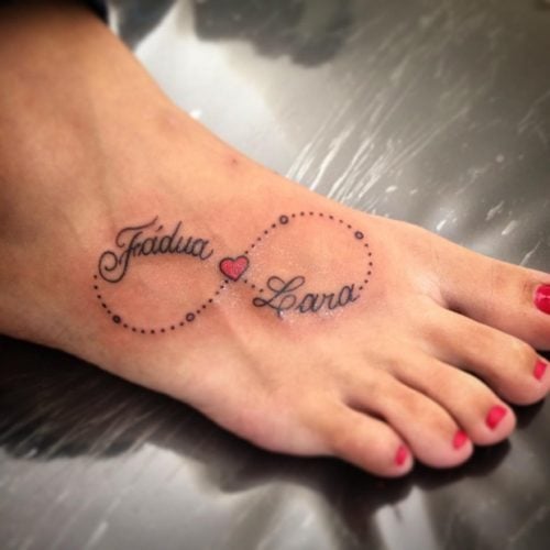 5 TOP 5 Tattoos of Infinity Names on foot with names fadua lara hearts and dotted lines