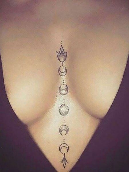 8 Tattoos and a half of the Breasts Lunar Phases and lotus flower