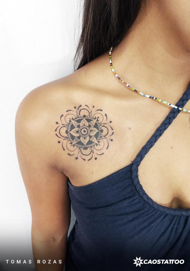80 Geometric Mandala Tattoo on Clavicle