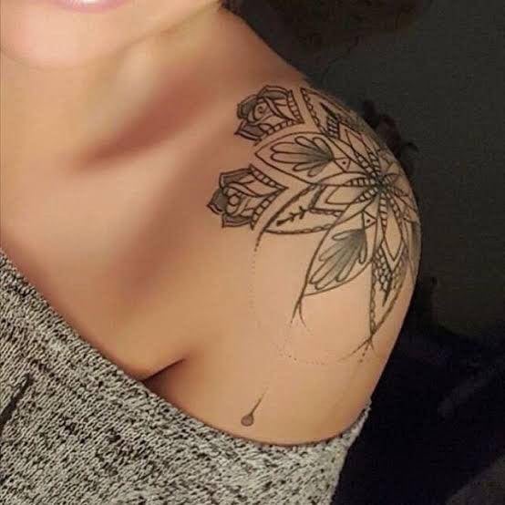 9 Simple Mandala Tattoos with Rose Buds on Shoulder