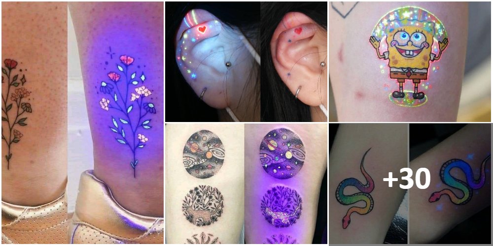 Collage di tatuaggi a luce ultravioletta