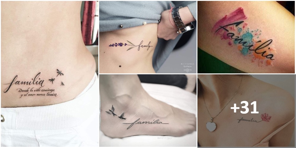 Tatuaggi collage con la scritta Famiglia