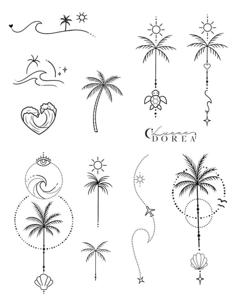 121 Modelli di schizzi vari disegni con motivo di onde di palme e sole sulla spiaggia