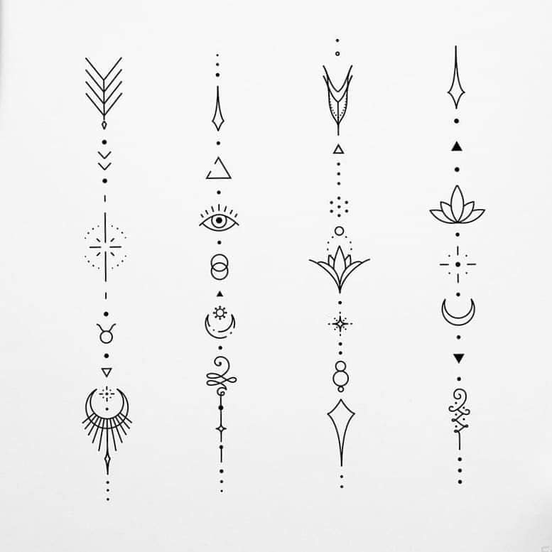 134 Skizzenschablonen, vier Längsdesigns mit Mondpfeilauge des Horuslotus