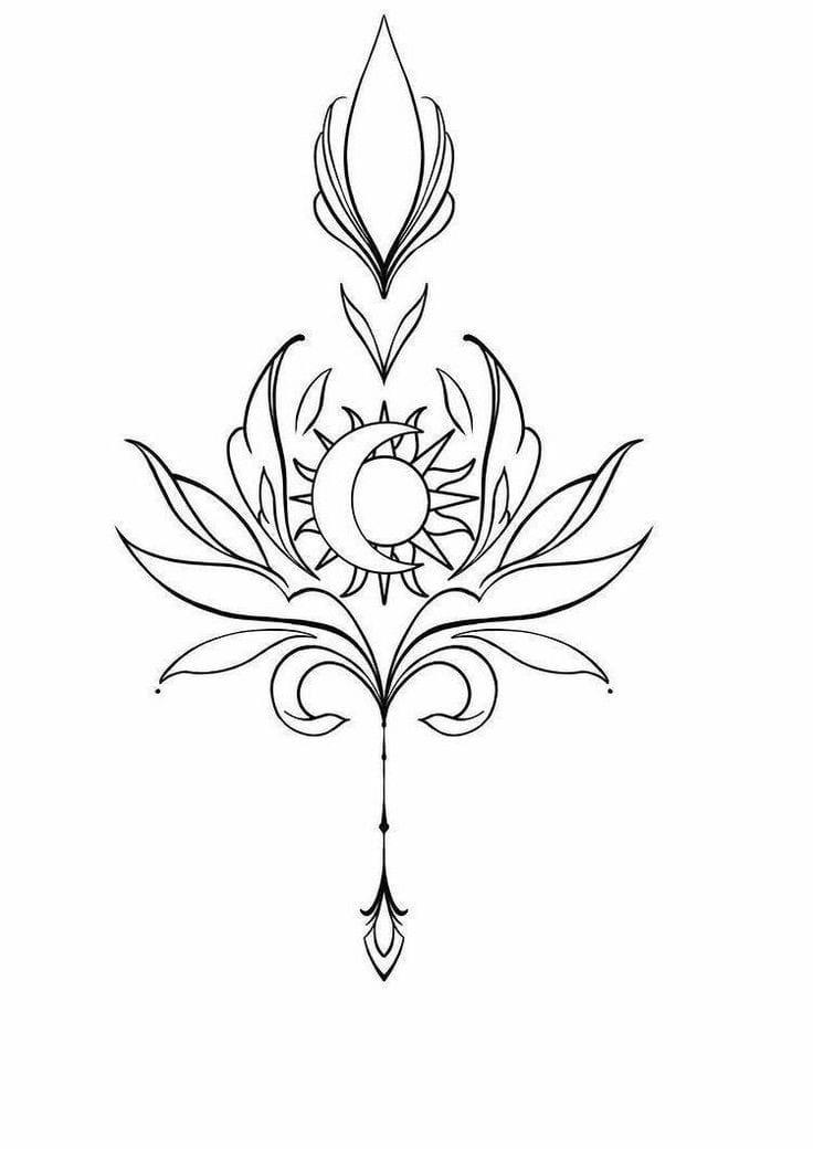 16 tatuagens desenho de flor de lótus que significa esboço lua sol flecha