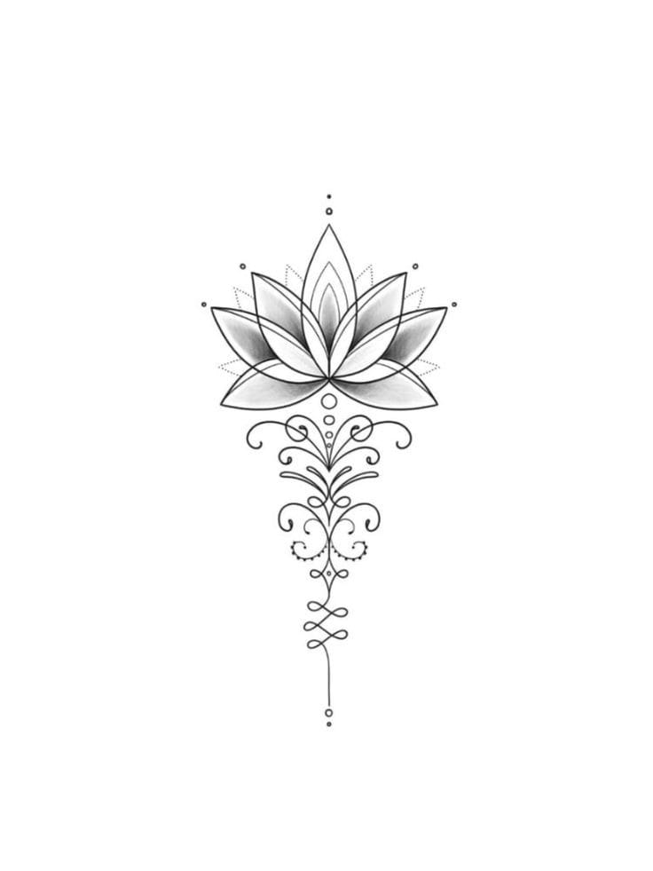 16 disegni di tatuaggi con fiori di loto che significano schizzo semplice con Unalome