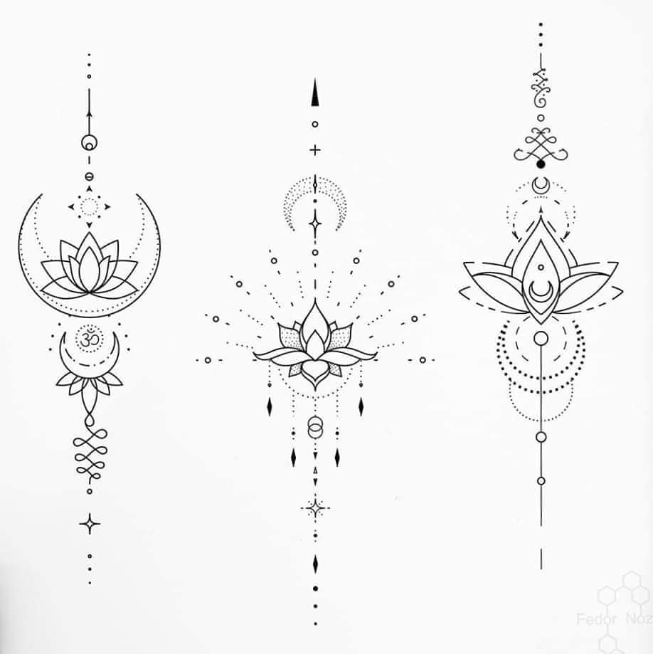 218 Modelli di schizzi Luna Unalome Freccia Fiore di loto Tre disegni