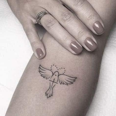 3 TOP 3 Ideas Sketches and Templates of Tattoos Dove of Peace with Cross and Heart on the wrist