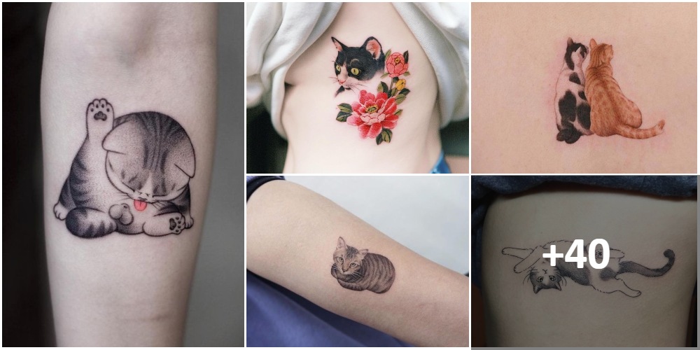 Colagem de tatuagens de gatos