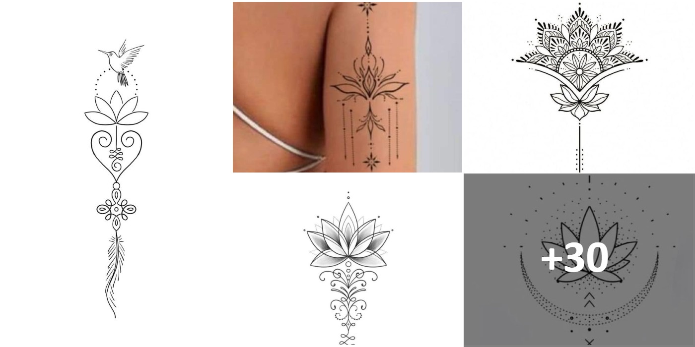 Collage mit Lotusblumen-Tattoos, Bedeutungsdesign