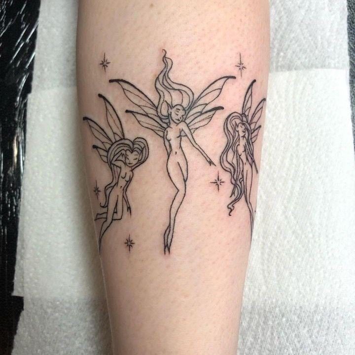 12 modèles de croquis de tatouages de fées trois sur l'avant-bras avec des étoiles