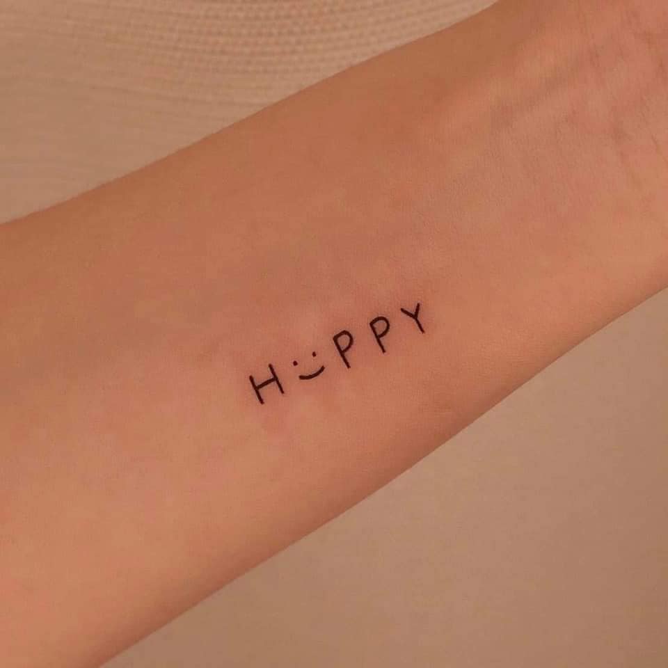 13 Small Minimalist Tattoos Word Happy Happy