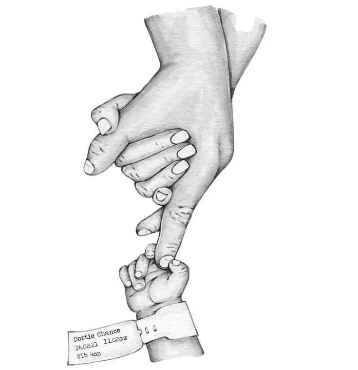 154 Tattoos Sketch of Little Angels finger holding baby hand
