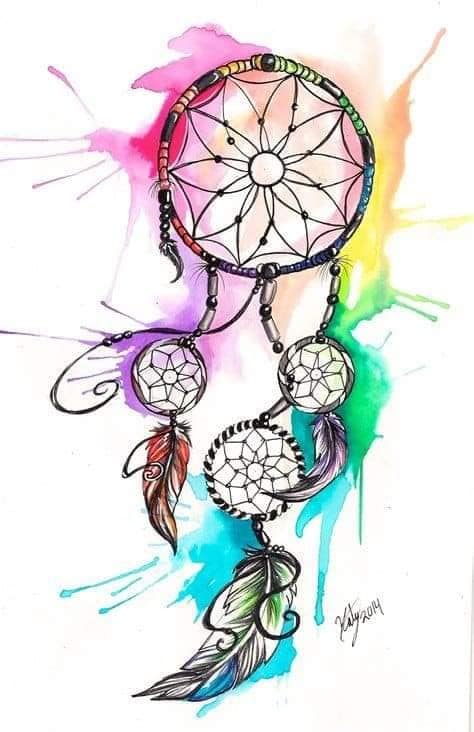 33 Watercolor Dreamcatcher Tattoos with violet yellow fuchsia green