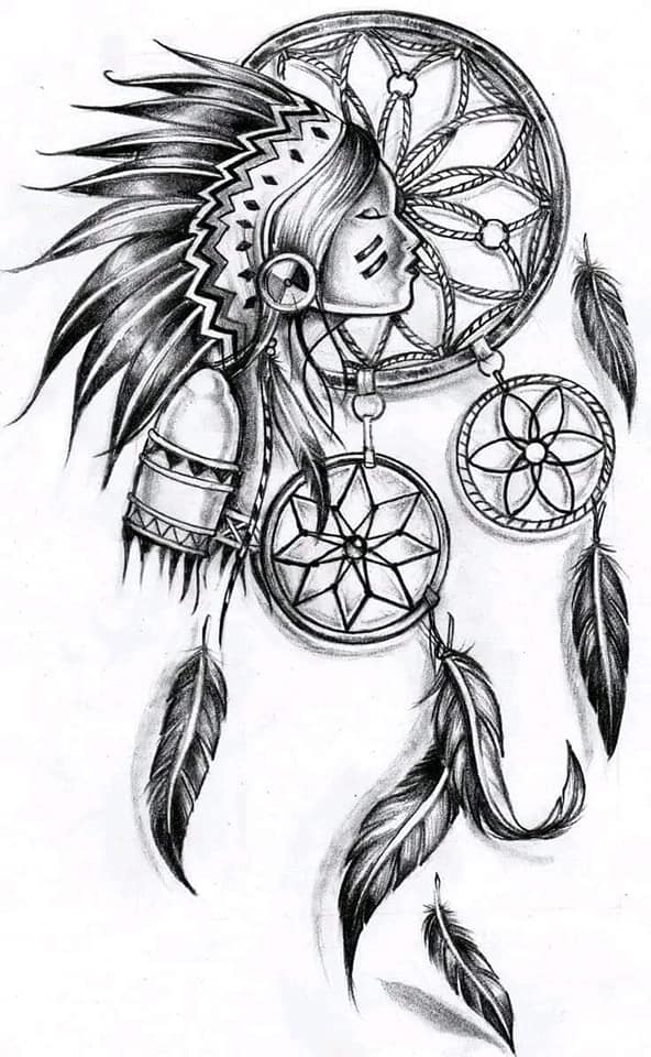 45 Ideas Sketches of Dreamcatcher with Indian face with feathers