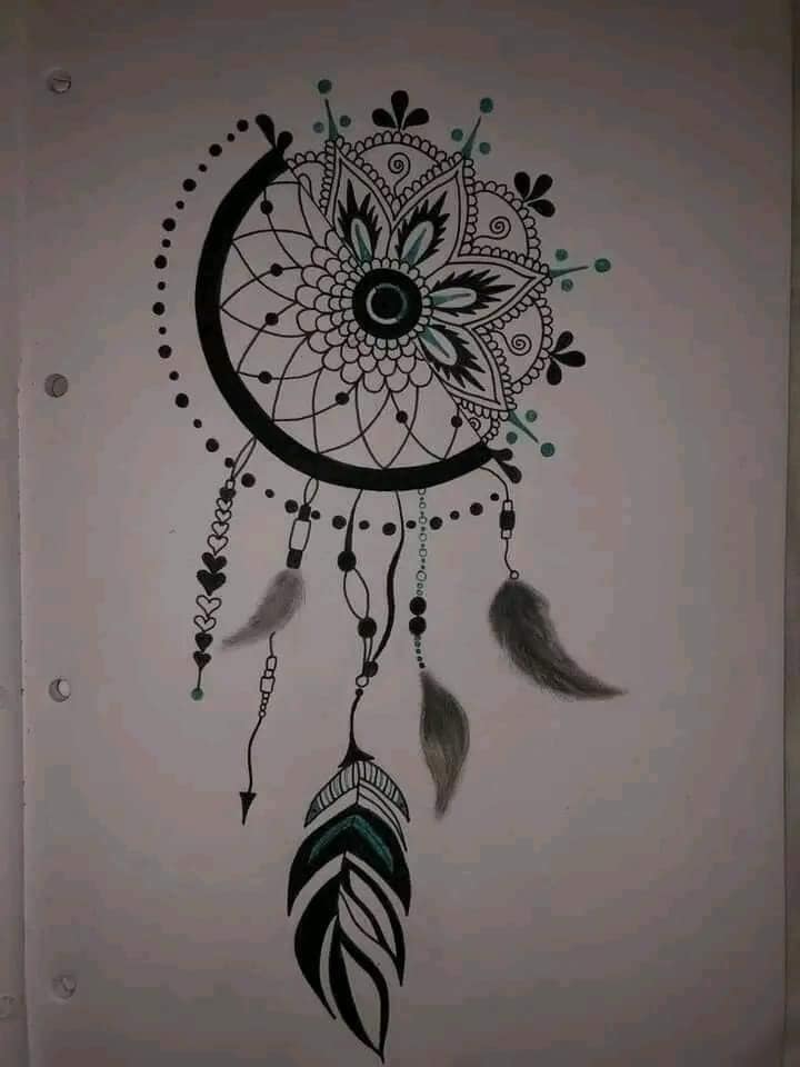 47 Dreamcatcher Sketch Ideas in black with light blue touches