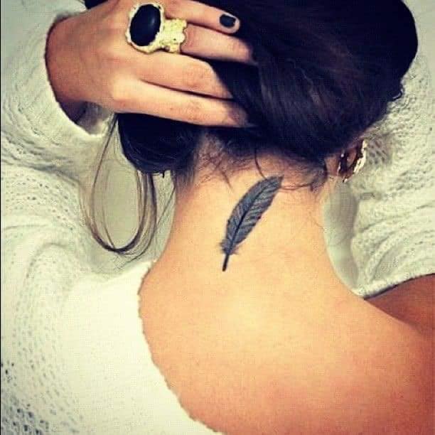 6 Tattoos on the Nape Below the Neck Black Feather