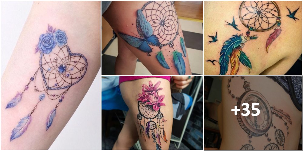 Collage di tatuaggi acchiappasogni o invocatori di angeli