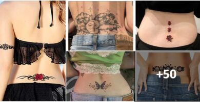 Collage di tatuaggi sulla parte bassa della schiena per le donne