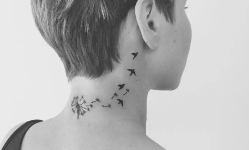 Tatuajes en el Cuello Aves volando desde un Diente de Leon
