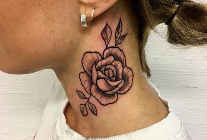 Tattoos on the Neck Pink Flower Rose