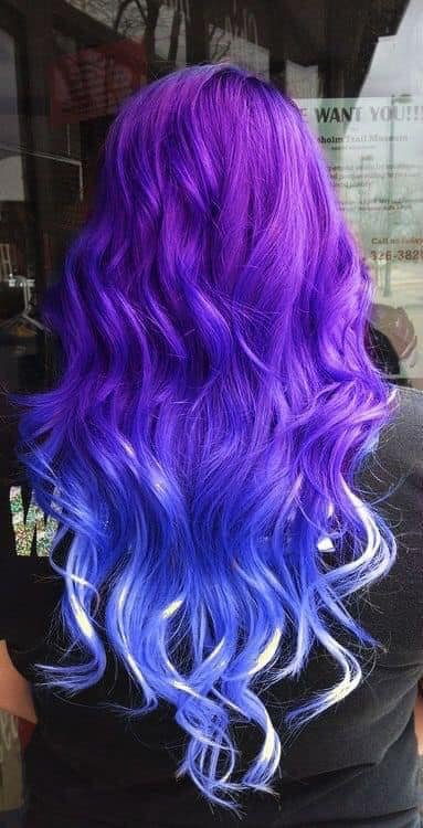 118 Tintura de cabelo violeta e azul três cores brancas nas pontas
