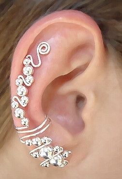 133 Piercings in the Ear Silver Ornaments with Diamonds and spheres
