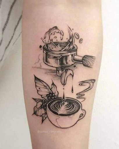 17 Tatuajes para Amantes del Cafe con maquina y filtro de hacer cafe en antebrazo 17 Tatuajes para Amantes del Cafe con maquina y filtro de hacer cafe en antebrazo