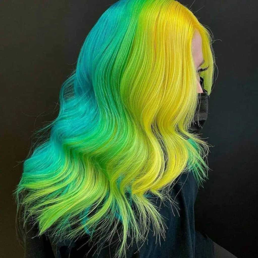 179 Couleurs de cheveux mèches de différentes nuances bleu clair vert jaune