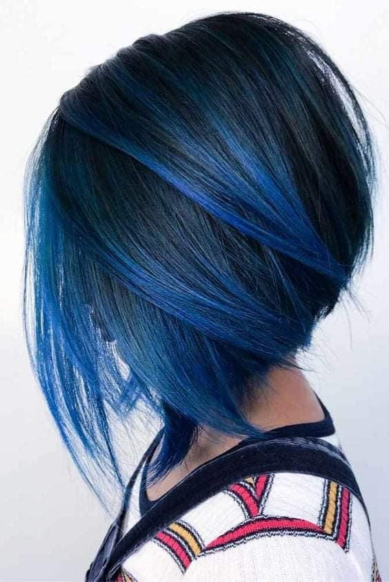 198 Short Blue Tone Hair Bob with lighter highlights